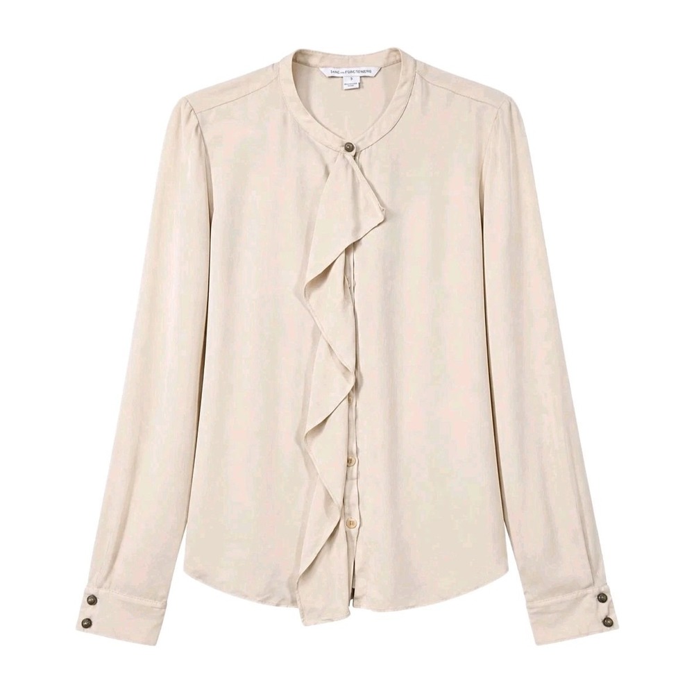 Diane Von Furstenberg 100% Silk Ruffle Blouse Sz 10 Beige Corpcore Luxury READ!!